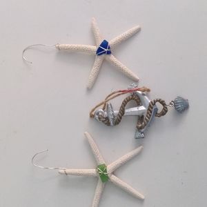 Starfish with Sea Glass and Anchor with Heart Ornaments